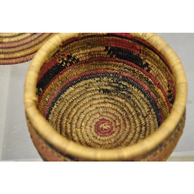 Mid 20th Century Vintage Nigerian African Tribal Hausa Woven Orange Basket With Dome Lid For Sale - Image 5 of 9