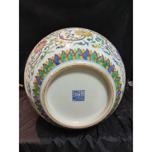 Chinese Ceramic Vase Qing Dynasty Qianlong Marked Doucai Porcelain Tianqiu Vase Hand Painted Hidden Eight Immortals Pattern For Sale In Seattle - Image 6 of 11