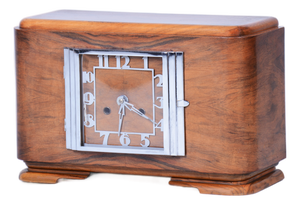 Art Deco Table Clock in Walnut, Chrome, and Glass, Czech, 1920s