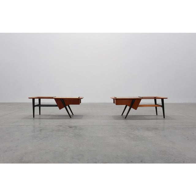 Black Model 210 Coffee Tables in Teak with Ceramic Tiles by Alfred Hendrickx for Belform, 1950s, Set of 2 For Sale - Image 8 of 18