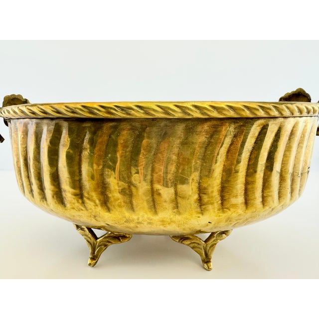 1960s Vintage Solid Brass Hammered Centerpiece Bowl With Grapevine Handles For Sale - Image 5 of 13