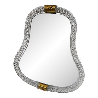 Vintage Murano Style Twisted Art Glass Vanity Mirror With Brass Accents For Sale