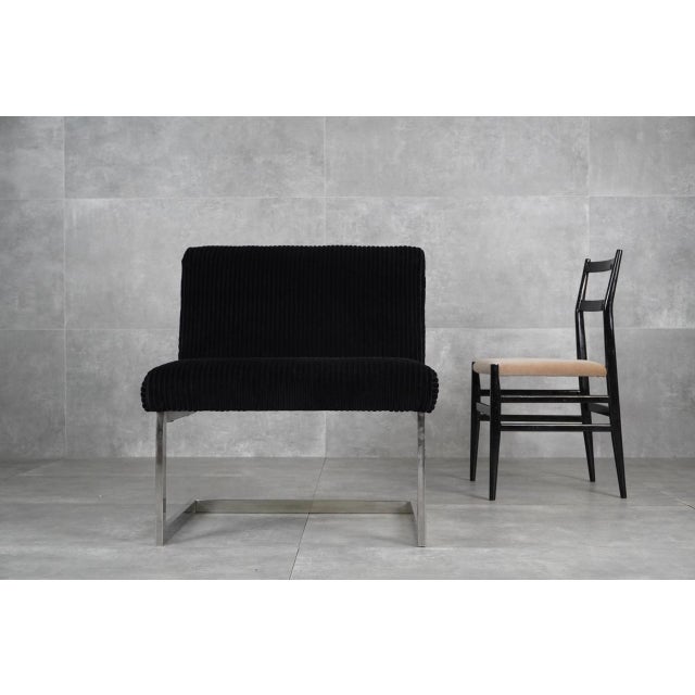 Postmodern Chrome and Black Corduroy Cantilever Lounge Chairs, 1970s, Set of 2 For Sale - Image 11 of 12
