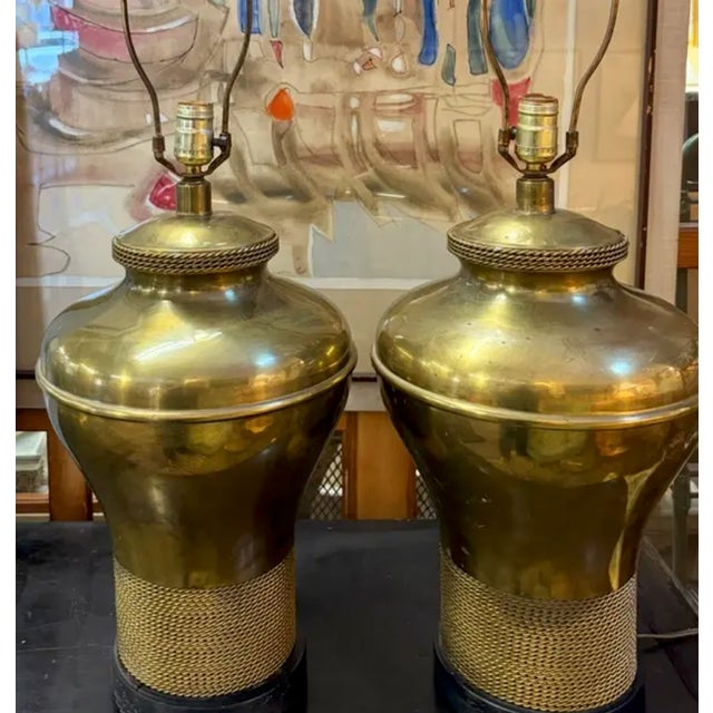 Frederick Cooper Mid 20th Century Mid Century Modern Frederick Cooper Brass Lamps With a Textured Rope Design For Sale - Image 4 of 8