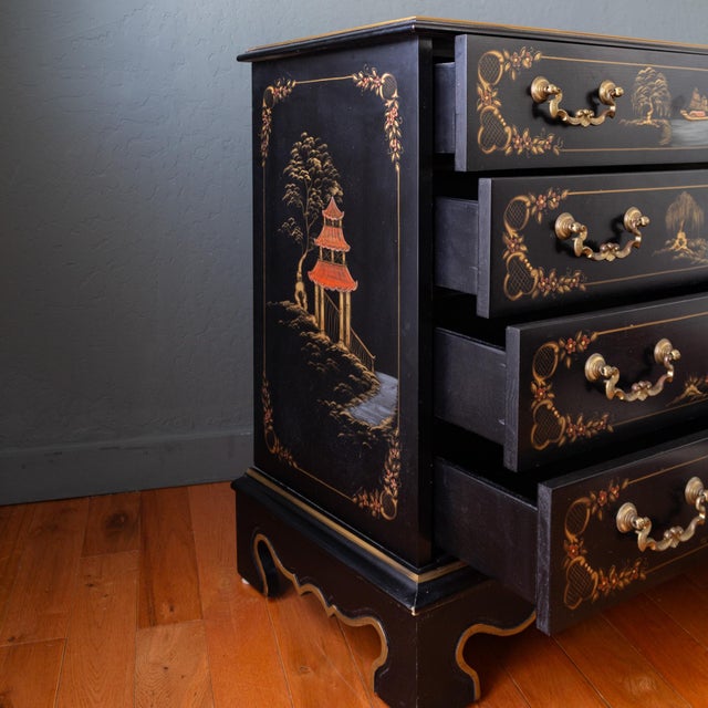Black Habersham Black Chinoisere Hand Painted Chest of Drawers | Dresser For Sale - Image 8 of 18