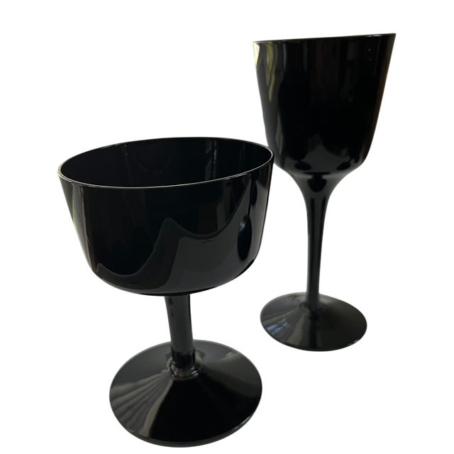 Mid 20th Century Mid 20th Century Björkshult Sweden Black Glass Stemware – Scandinavian Modern Coupes & Wine Glasses - Set of 10 For Sale - Image 5 of 8