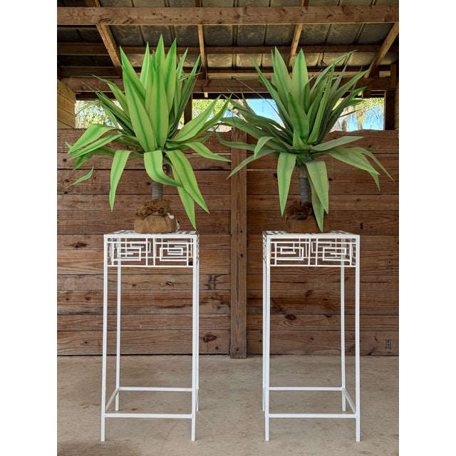 Pair of Vintage Coastal Regency Greek Key Plant Stands For Sale - Image 12 of 12