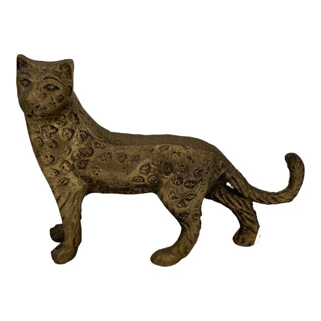Mid Century Brass Leopard Statue Decor For Sale