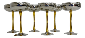 Mid-Century Italian Stainless Steel and Brass Champagne Coupes, 1970s, Set of 6