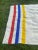 Vintage Hudson Bay Style Midcentury White With Red, Blue, and Yellow Striped Wool Blanket For Sale - Image 4 of 10