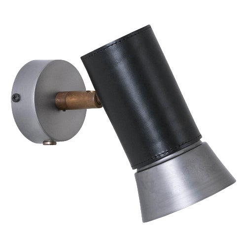 Black Leather and Iron Kusk Wall Lamp by Sabina Grubbeson for Konsthantverk For Sale