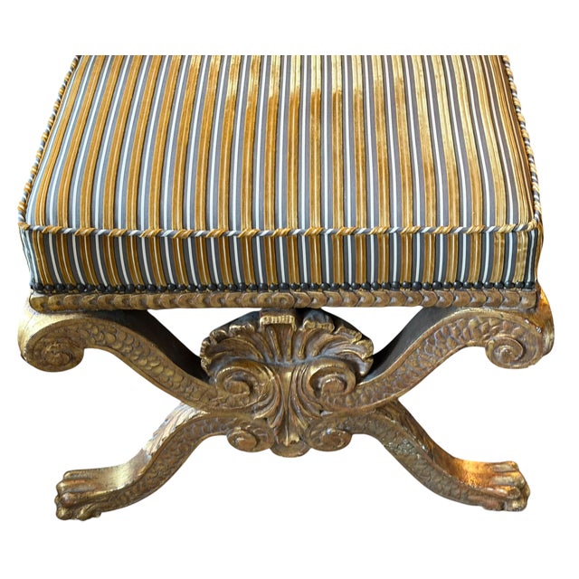 Traditional Antique George II Style Giltwood Stool Bench W Cut Silk Velvet For Sale - Image 3 of 3