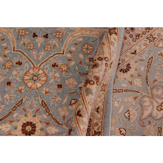1980s Shabby Chic Istanbul Blue/Ivory Turkish Hand-Knotted Rug -4'2 X 6'2 For Sale - Image 9 of 10