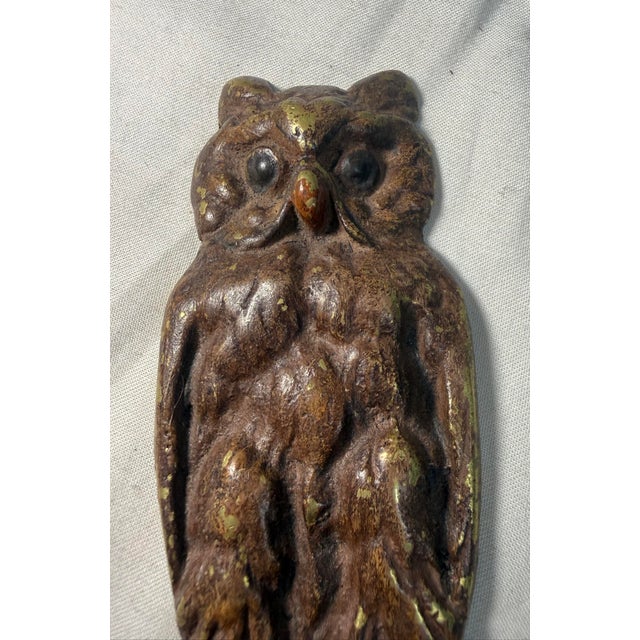 Brass Quality Antique Cold Painted Heavy Brass Figural Owl Desk Article Letter Opener For Sale - Image 8 of 8