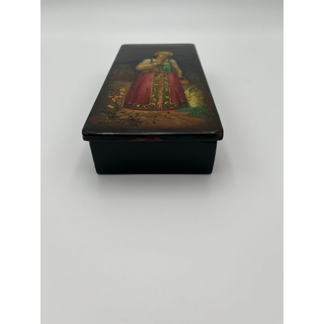 Folk Art Vintage Russian Lacquer Box For Sale - Image 3 of 7