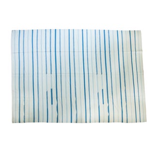 Striped Blue & White Kilim Rug - 10' x 14'1" For Sale