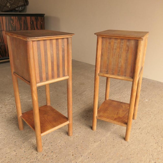 Striped Oak Bedside Tables, Set of 2 For Sale - Image 9 of 13