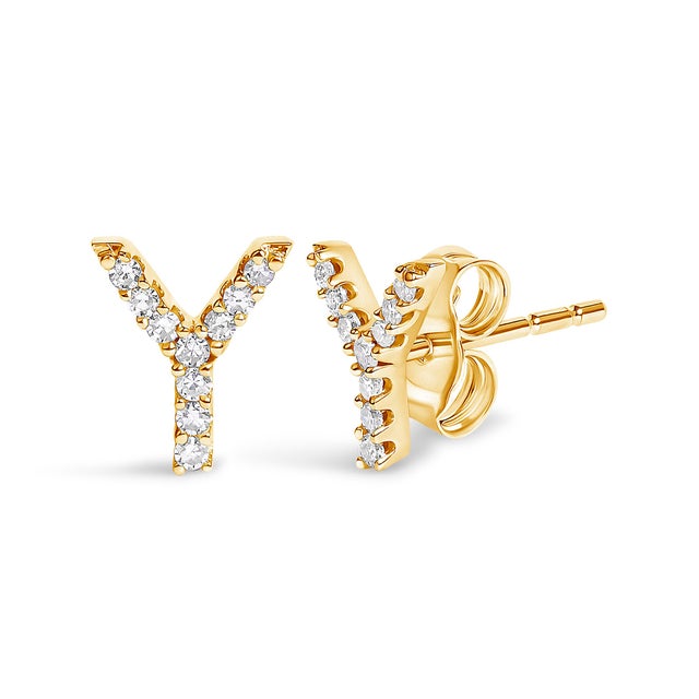 Expertly crafted to symbolize individuality and grace, this exquisite "Y" initial stud earring is fashioned from radiant...