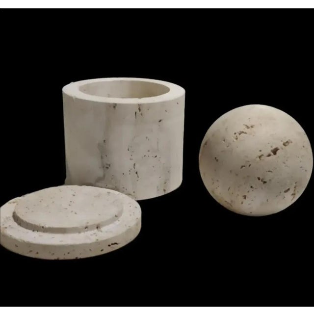 1990s 1990s Travertine Stone Canister and Sphere Set- 2 Pieces For Sale - Image 5 of 10