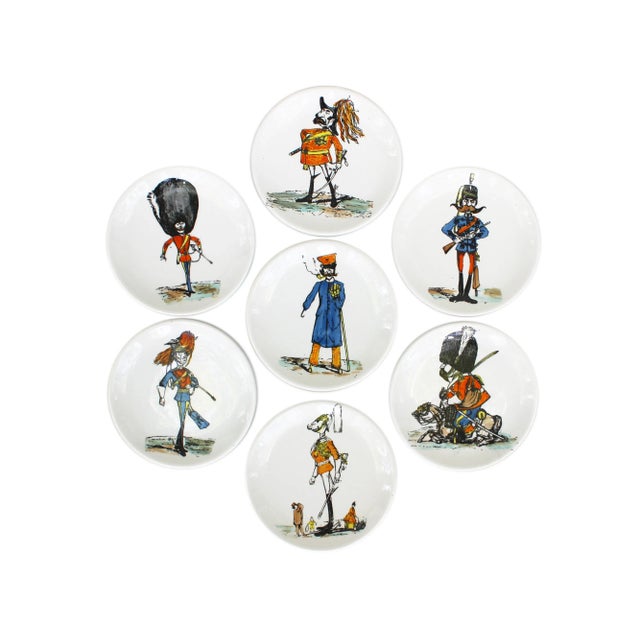 Ceramic 1960s Soldier Caricature Porcelain Coasters from Bucciarelli, Piero Fornasetti Attributed - Set of 7 For Sale - Image 7 of 7