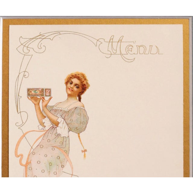 Art Nouveau 1900 Original French Advertising Menu (Woman Red Hair Braid, Mucha Box) Matted For Sale - Image 3 of 5