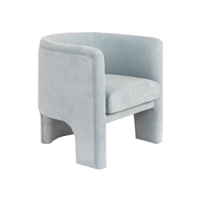 Contemporary Matthew Izzo Home Lansky Light Blue Performance Chenille, Minimalist Three Legged Barrel Back Club Chair For Sale - Image 3 of 7