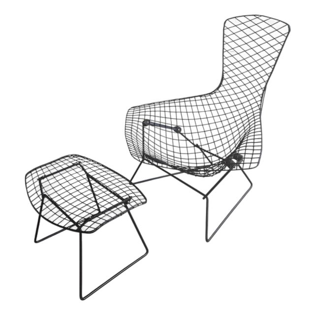 Harry Bertoia for Knoll Attri Bird Chair and Ottoman For Sale