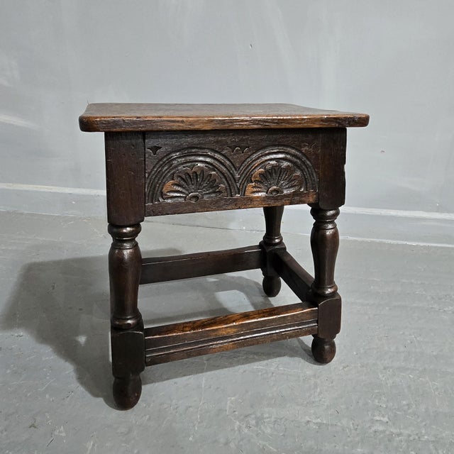 Wood Antique Oak Stool, 1810 For Sale - Image 7 of 7