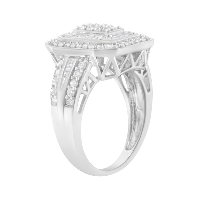 .925 Sterling Silver Round and Baguette Diamond Cathedral Ring (0.75 Cttw, H-I Color, I2-I3 Clarity) - Size 8 For Sale In New York - Image 6 of 7