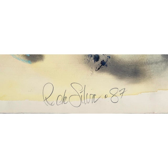 1980s Figures at Work or Play Abstraction Watercolor and Acrylic by Ricardo De Silva For Sale - Image 5 of 6