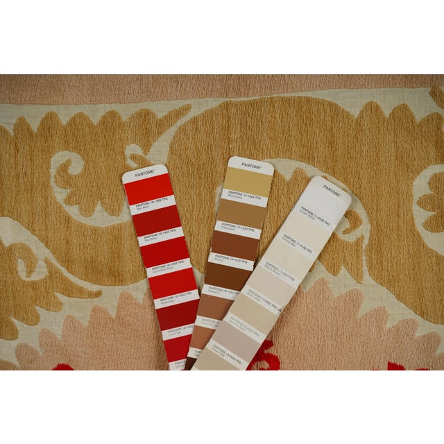 Boho Medallion Suzani Tapestry | Pink, Terracotta & Teal Floral Motif Wall Decor 4'4'' X 4'10'' For Sale - Image 9 of 10