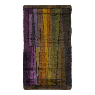 Vintage Swedish Rya Wool Rug in Striped Design by Rug & Kilim, 1950-1959 For Sale