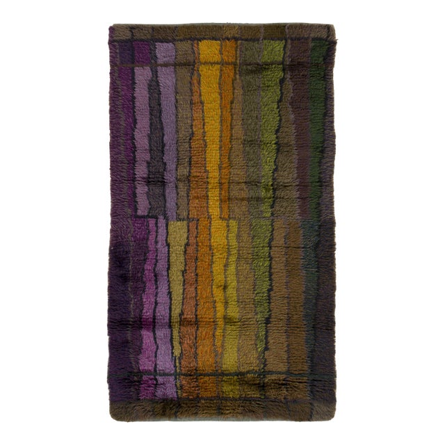 Vintage Swedish Rya Wool Rug in Striped Design by Rug & Kilim, 1950-1959 For Sale