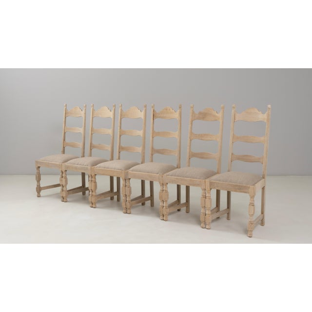 1970s Belgian Oak Dining Chairs With Upholstered Seats - Set of 6 For Sale - Image 14 of 18