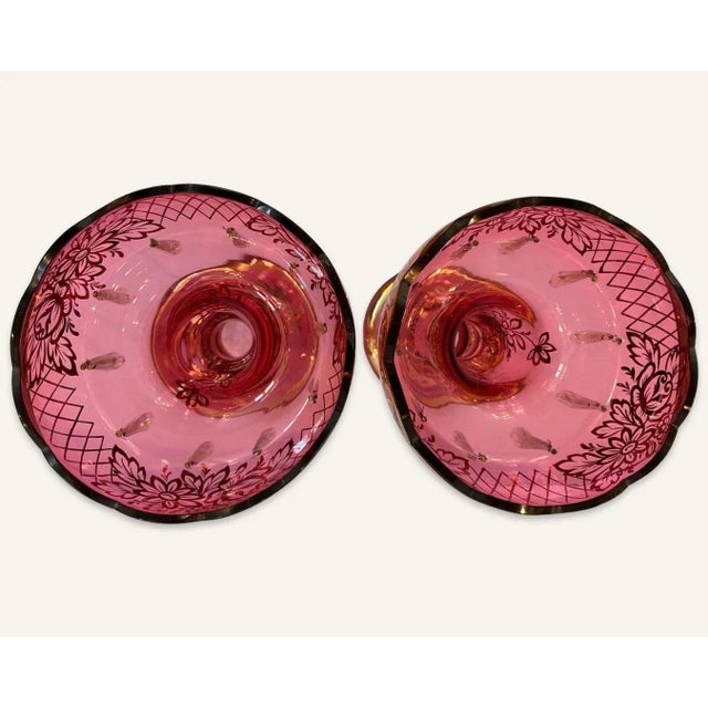 Pair of Large Late 19th Century Pink and Gilt Lustres For Sale - Image 4 of 7