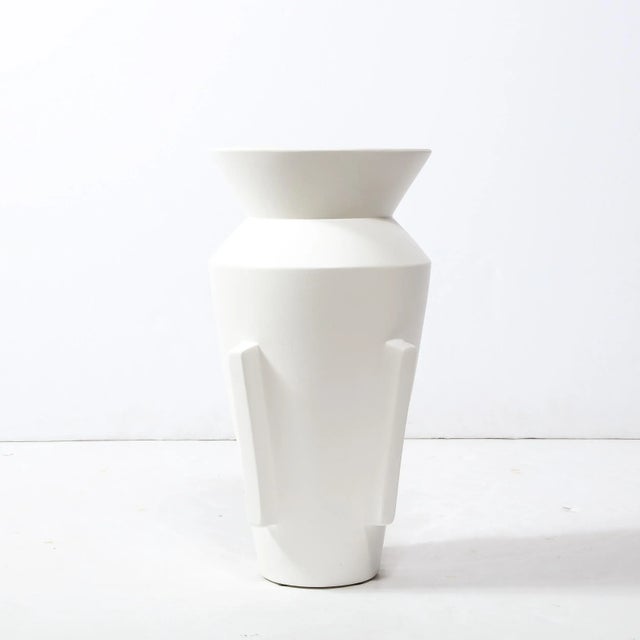 Modern Late 20th Century Modernist Tall Urn Form White Ceramic Vase For Sale - Image 3 of 11