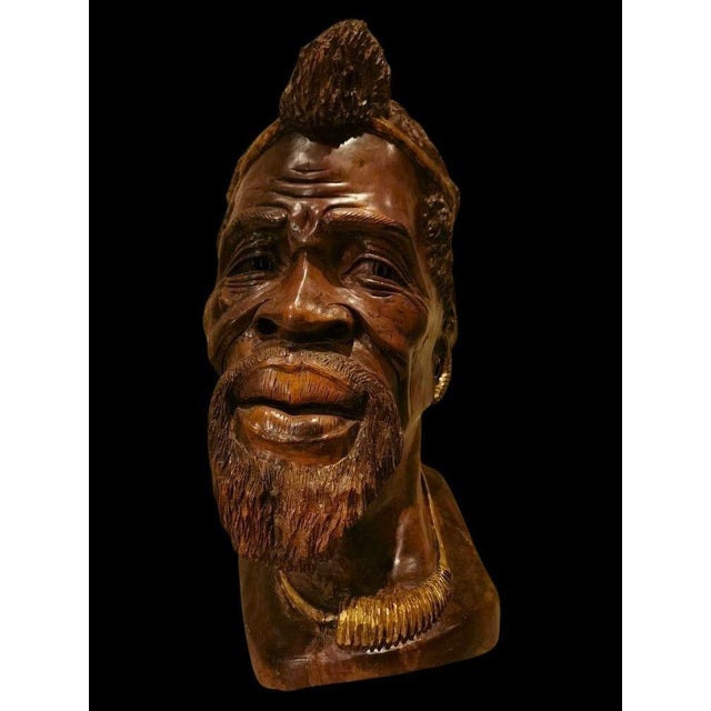 African Artist, Sculpture of a Man's Head, 1870, Wood with Gold Details For Sale - Image 6 of 9