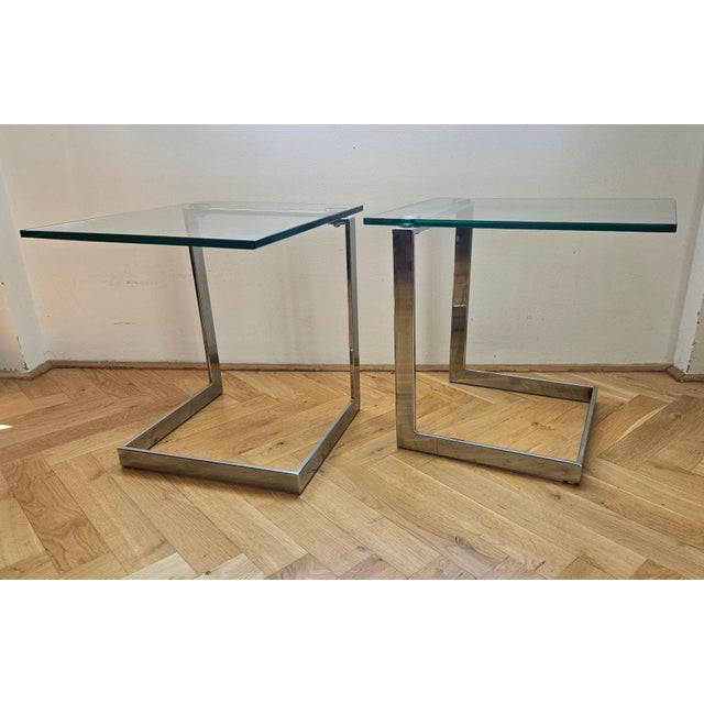 Mid-Century Glass and Chrome Cantilevere Side Tables from Gebra, 1980s, Set of 2 For Sale - Image 6 of 14