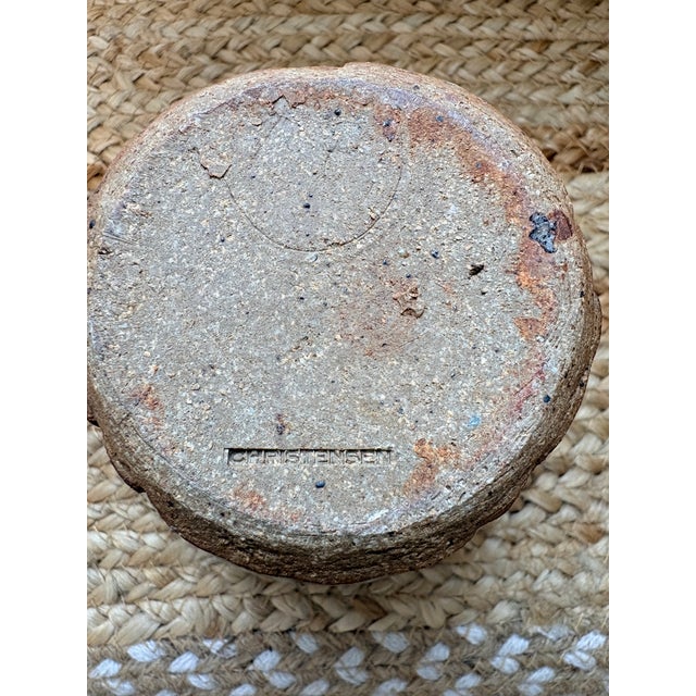 Vintage Art Christensen Signed Studio Art Pottery Utensil Crock - Earthy Celadon & Iron Brushwork For Sale - Image 9 of 10