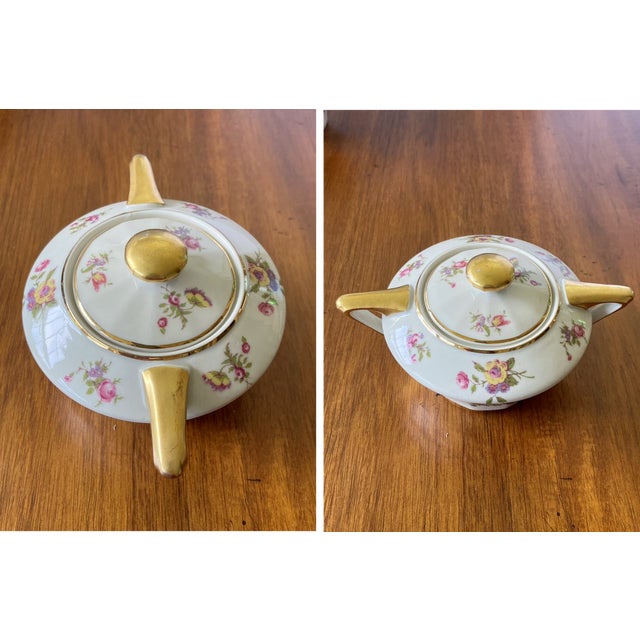 Vintage Limoges Ch Field Haviland Cream & Sugar Bowl Set, Finest French Ivory China with Rose Pattern For Sale - Image 10 of 13
