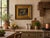 Charming vintage oil painting on plywood depicting a rustic farmhouse scene with colorful chickens and a rooster gathered...