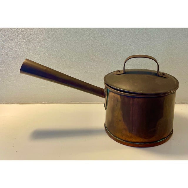 Antique Copper Saucepan With Lid For Sale - Image 9 of 12