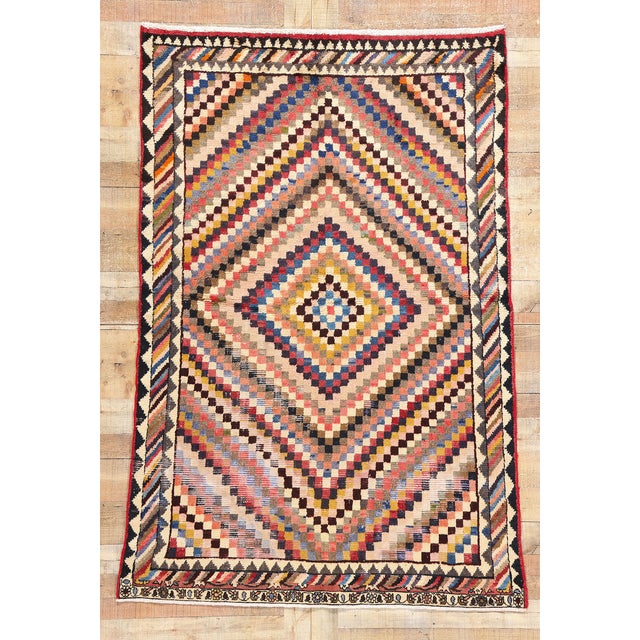 Vintage Checkered Diamond Persian Lori Rug - 05'01 X 07'03 For Sale - Image 9 of 9