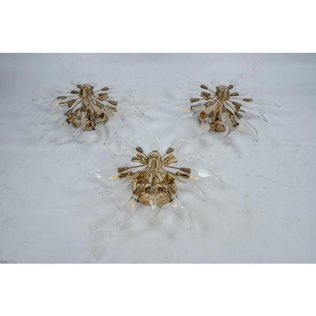 Brass and Crystal Ceiling Lamps, Italy, 1970s, Set of 3 For Sale - Image 12 of 18