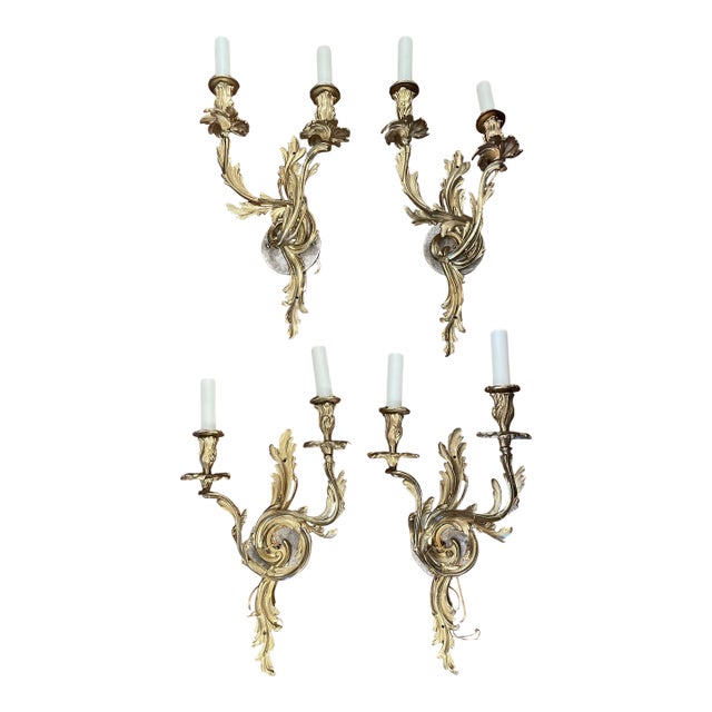 Early 20th Century Louis XV-Style Brass Sconces - Set of Four For Sale