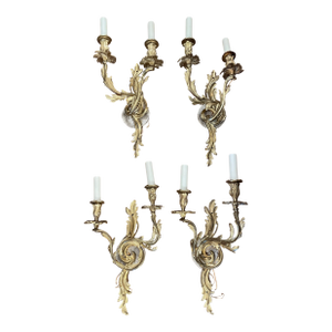 Early 20th Century Louis XV-Style Brass Sconces - Set of Four