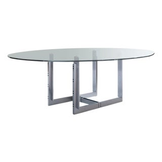Glass Sarpi Dining Table with Brushed Metal Base from Carlo Scarpa, Italy For Sale