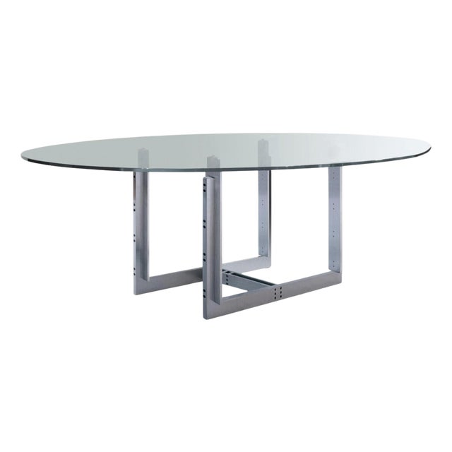 Glass Sarpi Dining Table with Brushed Metal Base from Carlo Scarpa, Italy For Sale