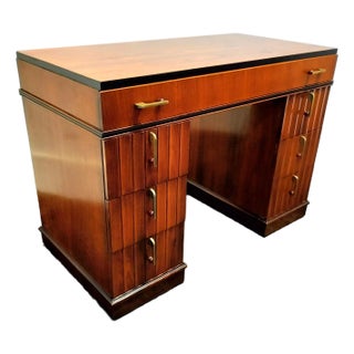 Art Deco Mahogany Desk With Bakelite and Brass Pulls For Sale
