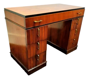 Art Deco Mahogany Desk With Bakelite and Brass Pulls